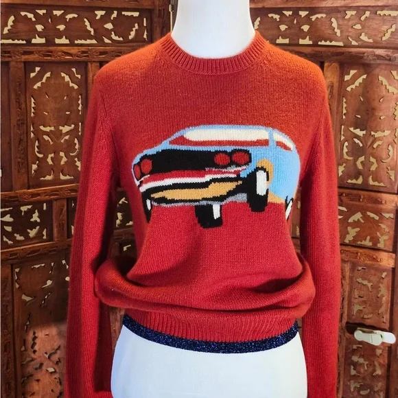 Coach 1941 Red Intarsia Sweater M 100% Cashmere Vintage Car Rare HTF NWOT NEW - Picture 2 of 16